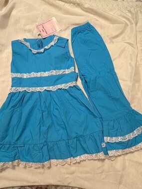Little Belles and Beaus Girls 3T Boutique Outfit Blue Lace Bell Bottom Set NWT